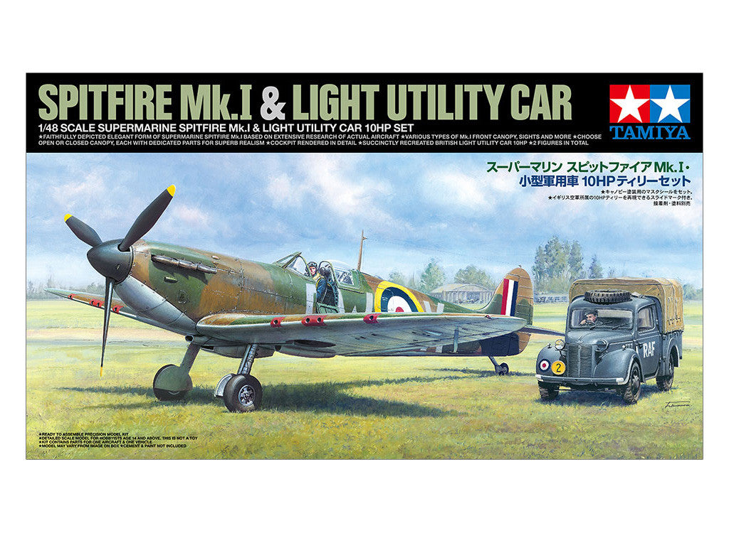 Tamiya 1/48 Aircraft - 1/48 Supermarine Spitfire Mk.I & Light Utility Car 10HP Set - 25211