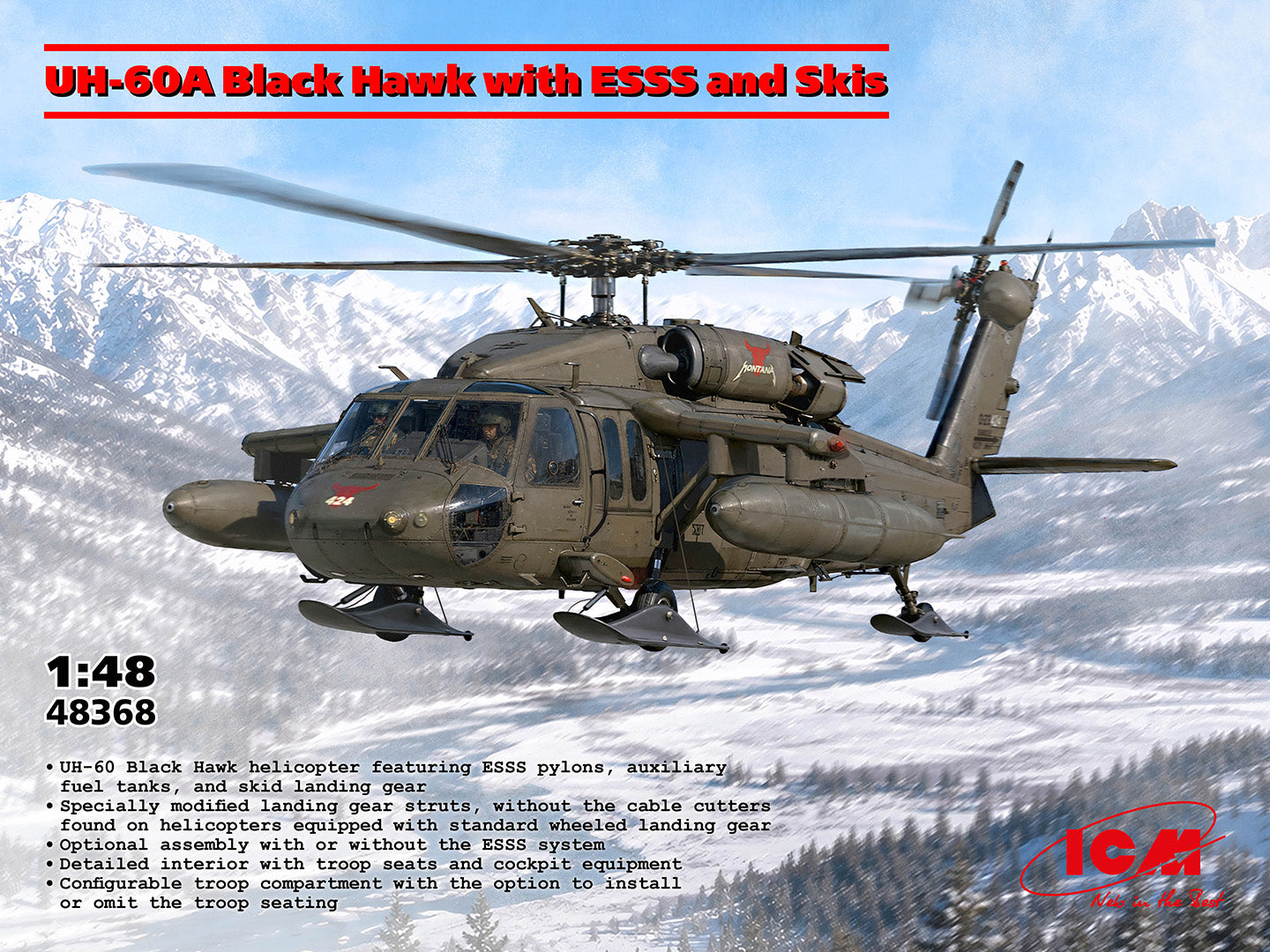 ICM UH-60A Black Hawk with ESSS and Skis 48368 -- box art