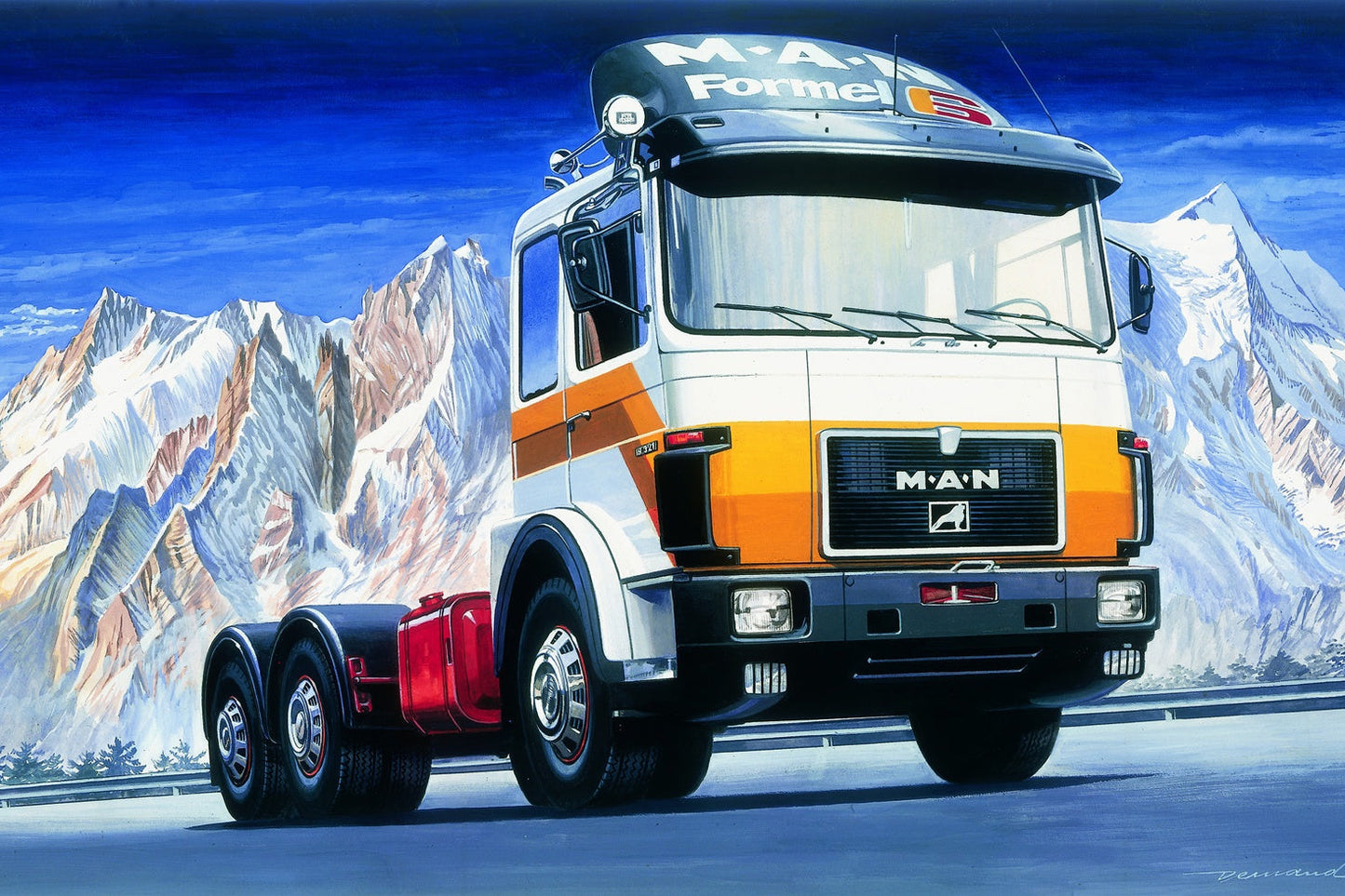 Truck on a road with mountainous landscape in the background