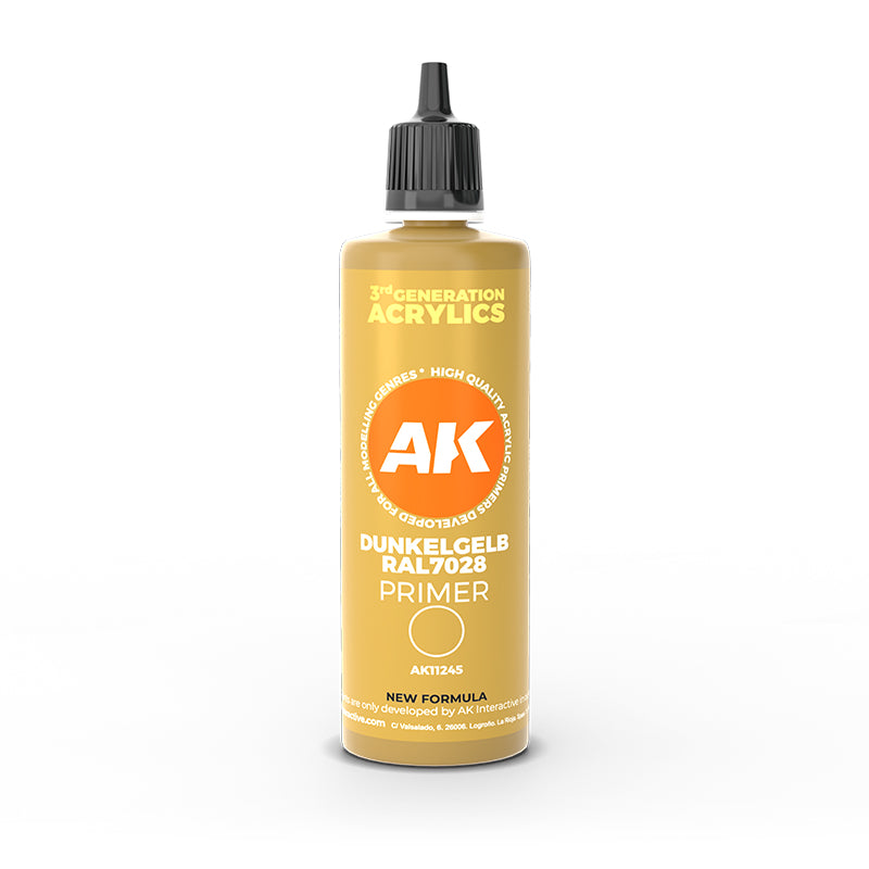 AK Interactive - 3rd Generation Acrylic Surface Primer 100ml - Dunkelgelb RAL7028