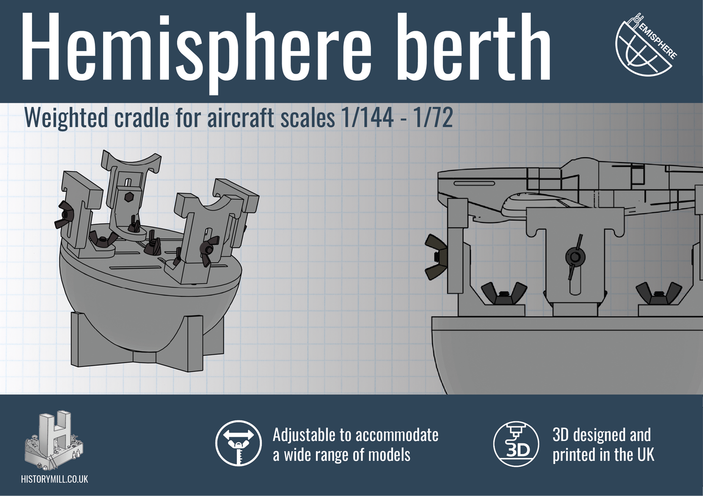 Weighted Aircraft Hemisphere Berth / Building Cradle for scales 1/144 to 1/72
