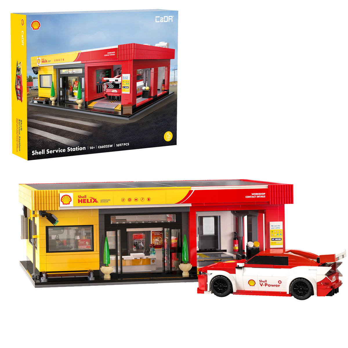 CaDA Brick Models - Shell Service Station with Car - C66025W
