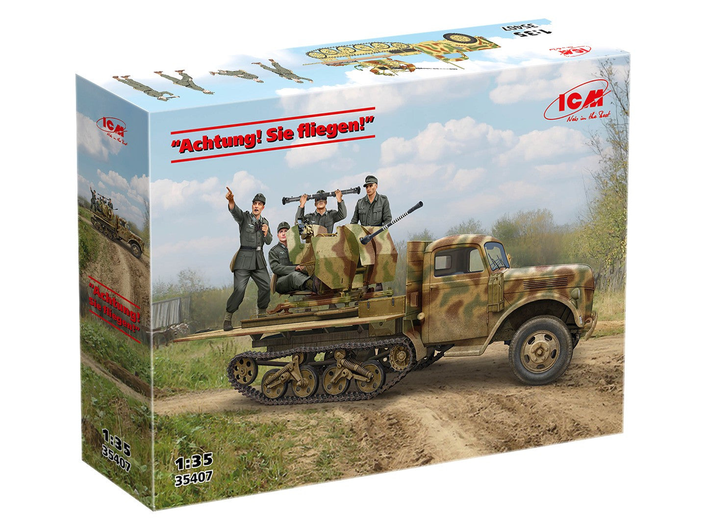 1/35 ICM - "Achtung! Sie fliegen!" Sd.Kfz.3b w/ 2 cm Flak 38 + 4 Crew Figures 35407
