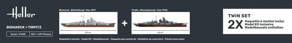 Heller 1/400 Bismarck & Tirpitz Twinset Model Kit 85078