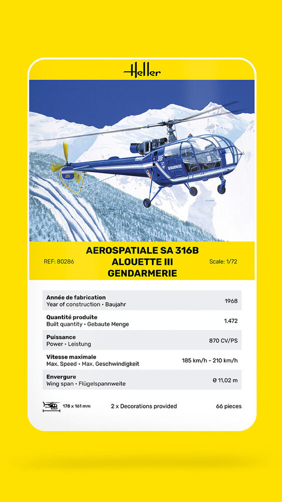 Heller 1/72 SA 316 Alouette III Gendarmerie Model Kit 80286