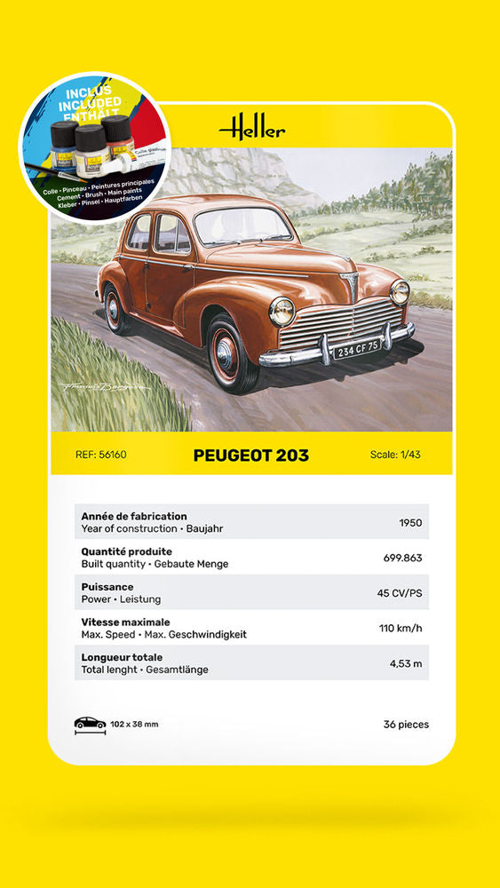 Heller 1/43 Peugeot 203 Classic Car Gift Set Model Kit 56160