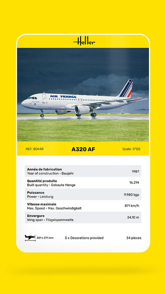 Heller 1/125 Scale Airbus A320 Air France Plastic Model Kit 80448