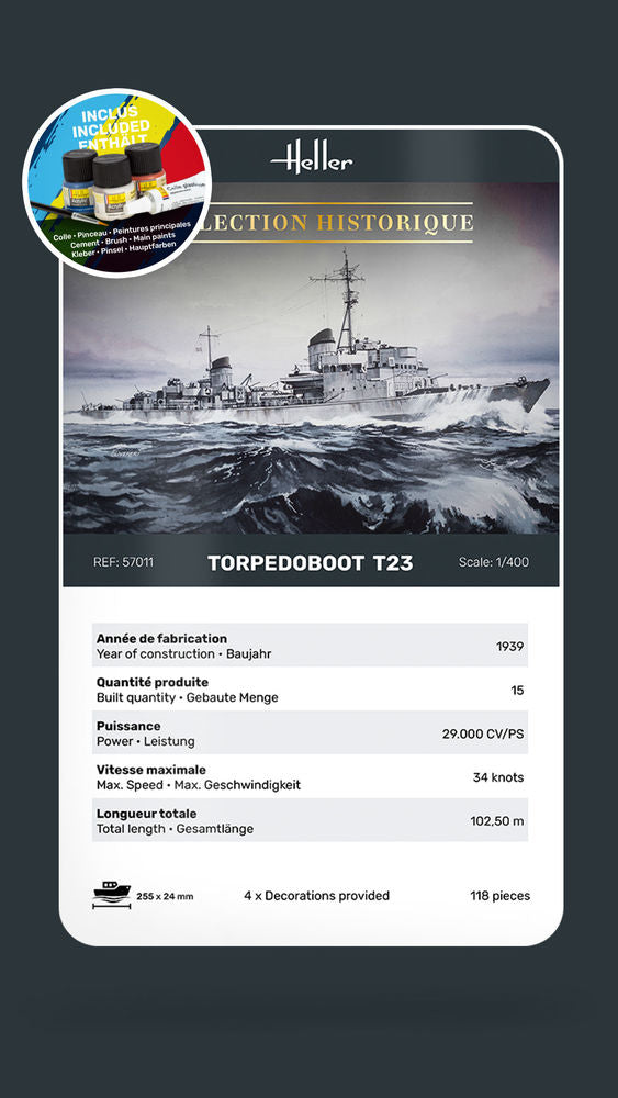 Heller STARTER KIT Torpedoboot T23 1:400