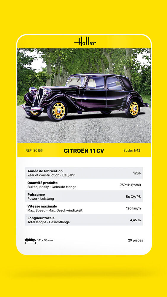 Heller 1/43 Citroen 11 CV Plastic Model Kit 80159