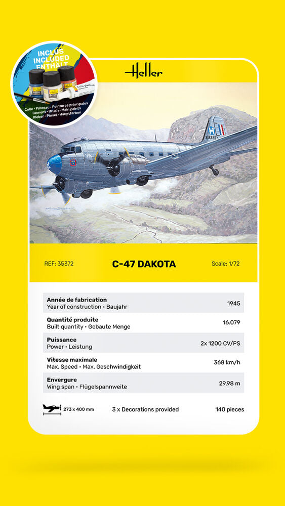 Heller STARTER KIT C-47 Dakota 1:72