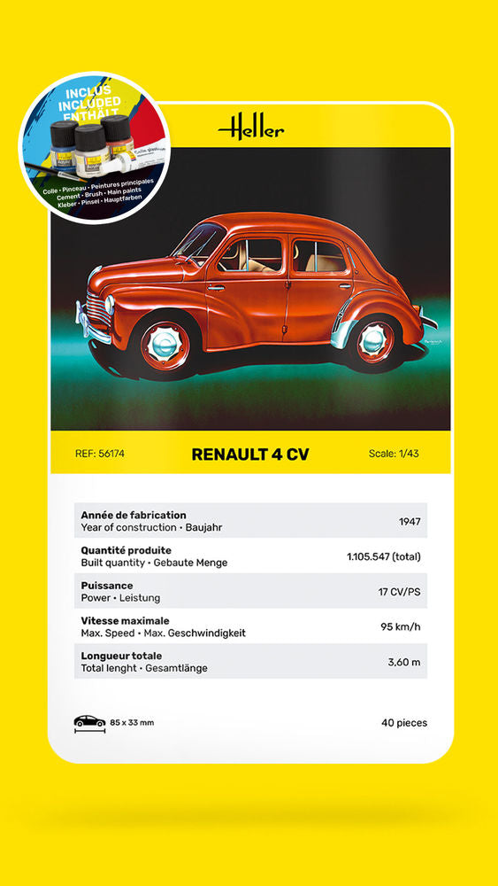 Heller 1/43 Scale Renault 4 CV Gift Set Model Kit 56174