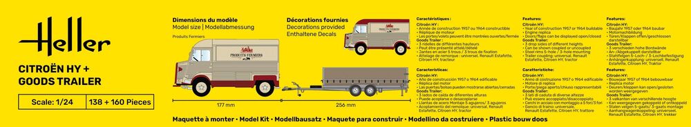 Heller 1/24 Citroen HY & Goods Trailer Model Kit 50331