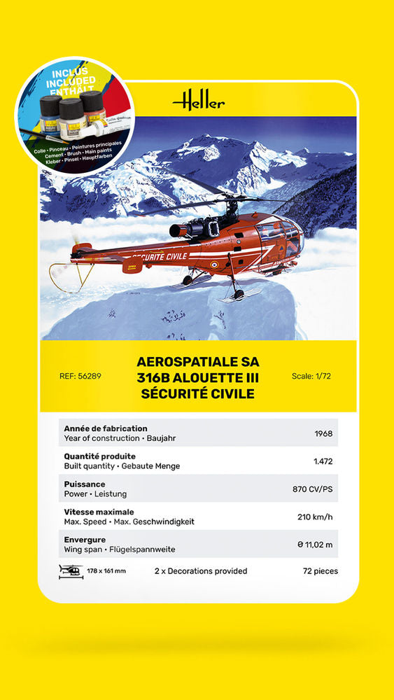 Heller STARTER KIT Alouette III Securite Civile 1:72