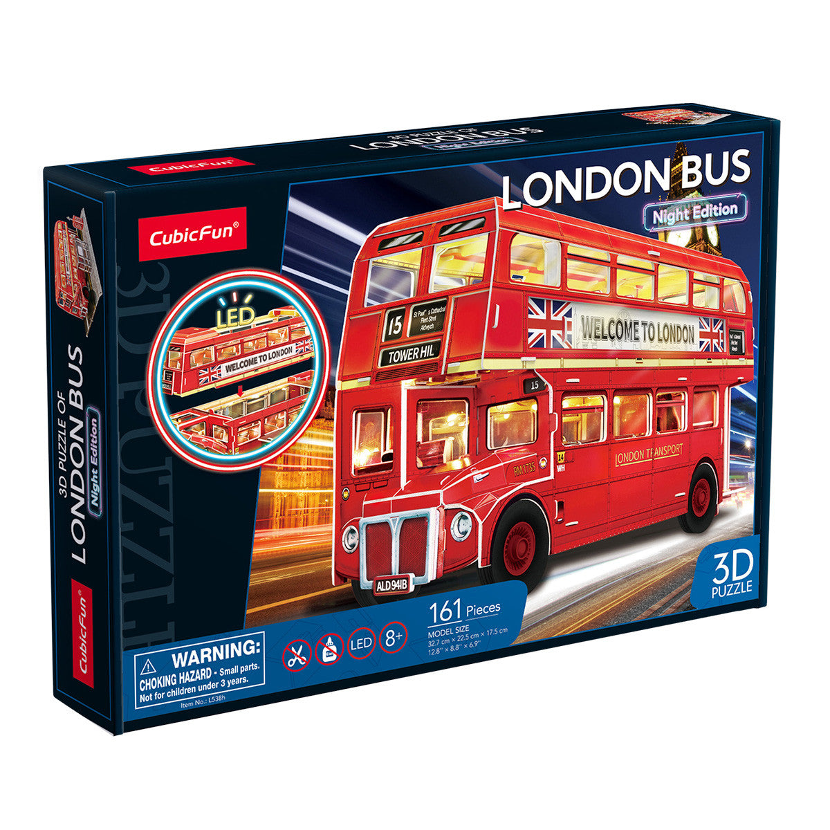 CubicFun London Bus Night Edition with LED Lighting 3D Puzzle CFL538 – built model view 2