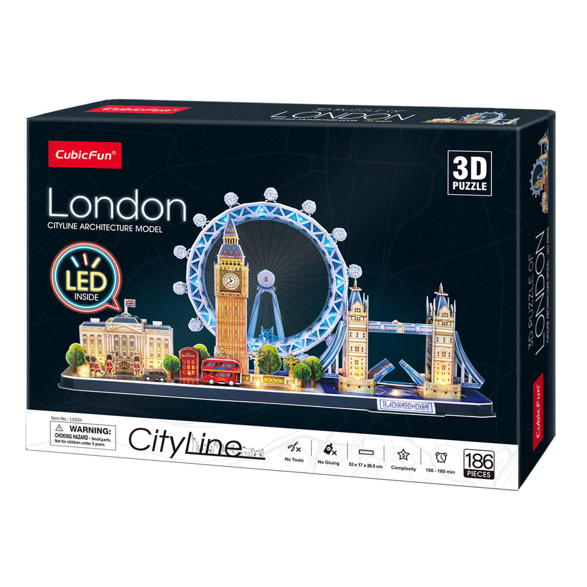 CubicFun London CityLine with LED Lighting 3D Puzzle CFL532 – built model view 2
