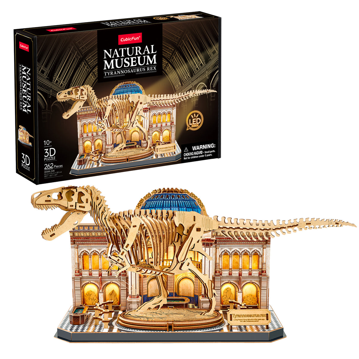 CubicFun Museum Tyrannosaurus Rex with LED Lighting 3D Puzzle CFL546 – box and built model