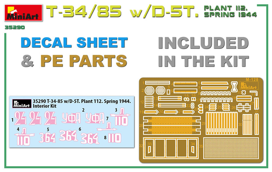 MiniArt 1/35 Military - T-34/85 w/D-5T Plant 112 1944 Interior Kit - 35290