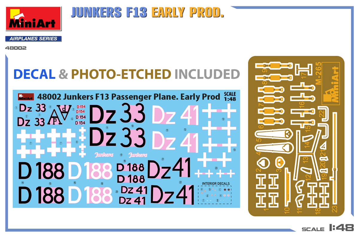 MiniArt 1/48 Aircraft - Junkers F13 Early Prod - 48002