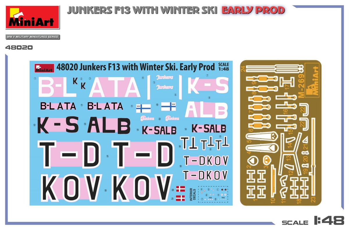 MiniArt 1/48 Aircraft - Junkers F13 w/ Winter Ski, Early Prod - 48020