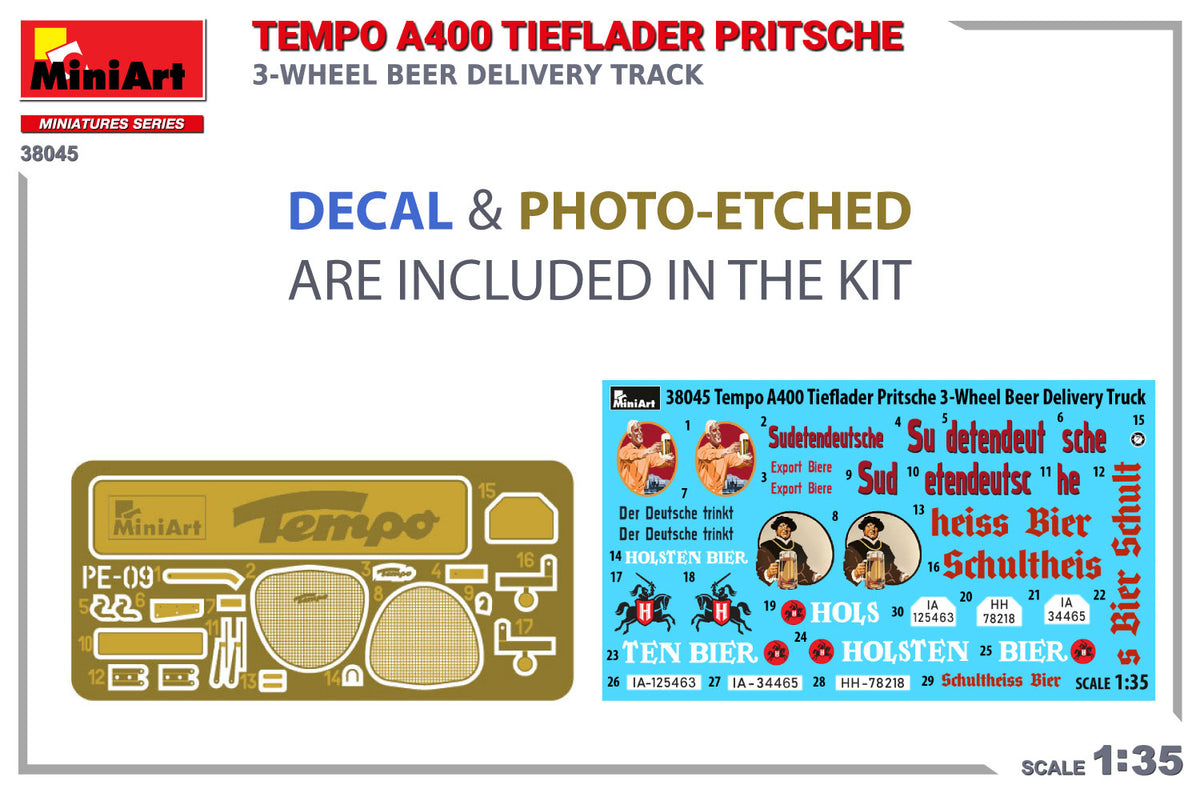 MiniArt 1/35 Military - Tempo A400 Tief lader Pritsche 3-Wheeler Truck - 38045