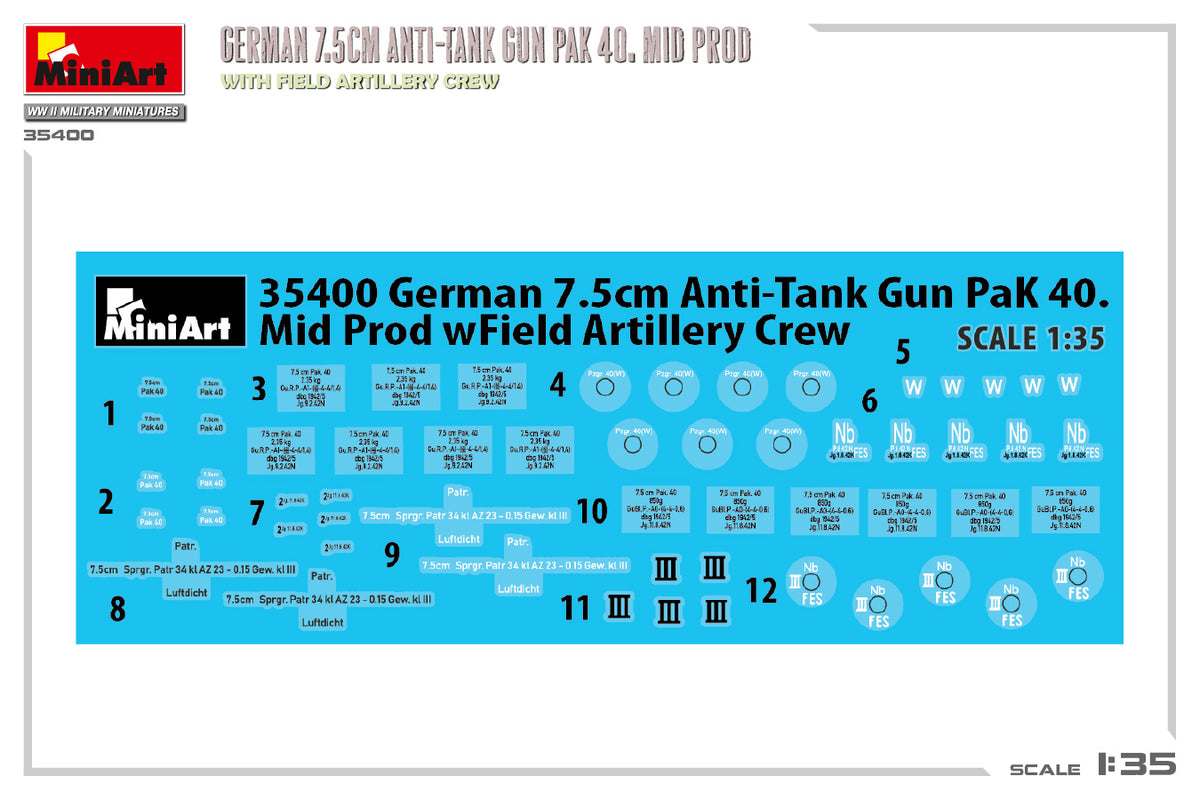 MiniArt 1/35 Military - German 7.5cm PaK 40 Mid w/ Artillery Crew - 35400