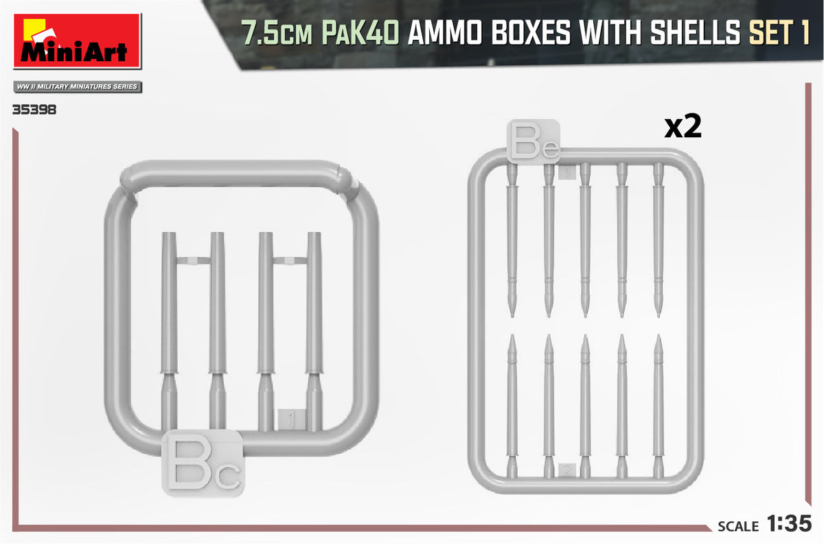 MiniArt 1/35 Accessories - 7.5cm PaK40 Ammo Boxes w/ Shells Set 1 - 35398