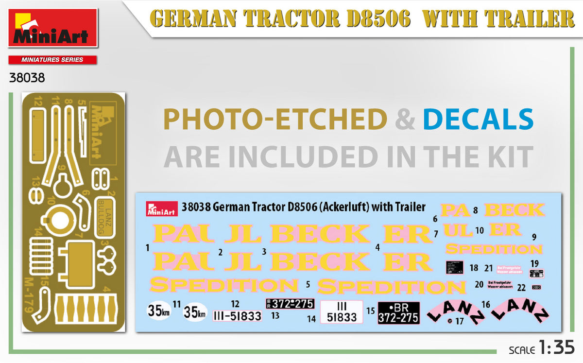 MiniArt 1/35 Vehicles - German Tractor D8506 with Trailer - 38038