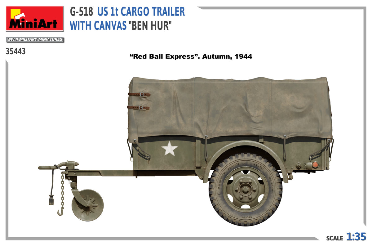MiniArt 1/35 Military - G-518 US 1t Trailer "Ben hur" w/ Canvas - 35443