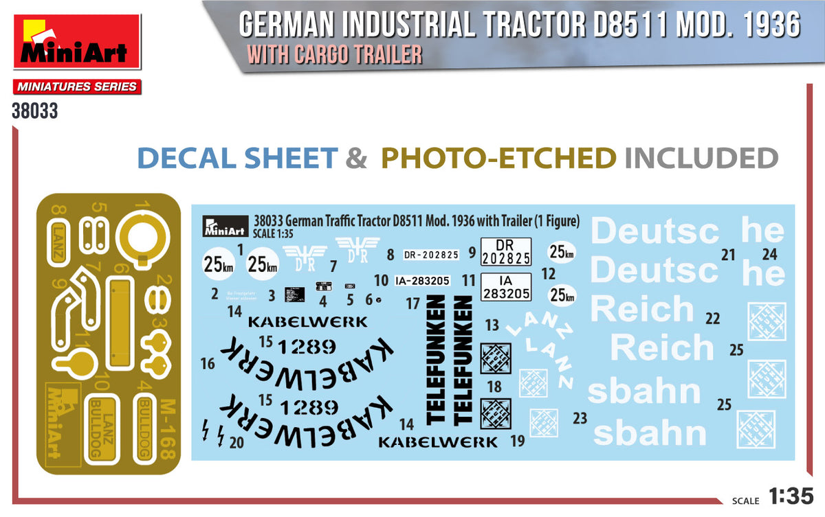 MiniArt 1/35 Vehicles - German Tractor D8511 Mod 1936 w/ Trailer - 38033
