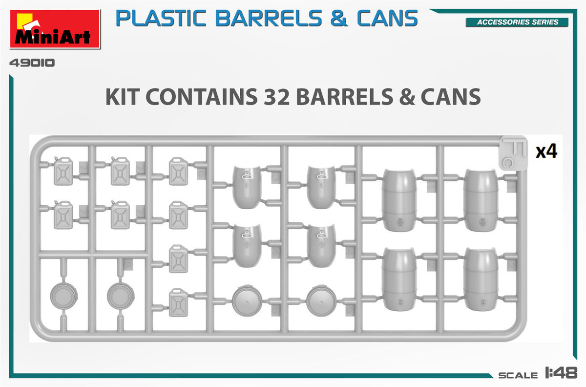 MiniArt 1/48 Accessories - Plastic Barrels & Cans - 49010
