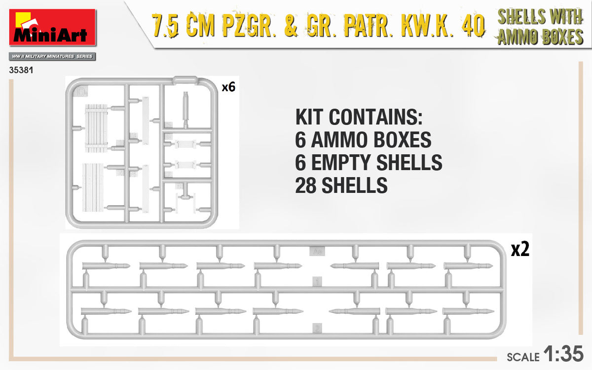 MiniArt 1/35 Accessories - 7.5cm Pzgr & Kw.K 40 Shells & Ammo Boxes - 35381