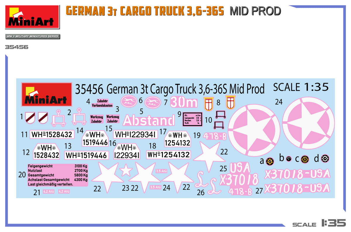 MiniArt 1/35 Military - German 3t Cargo Truck 3,6-36s Mid Prod - 35456