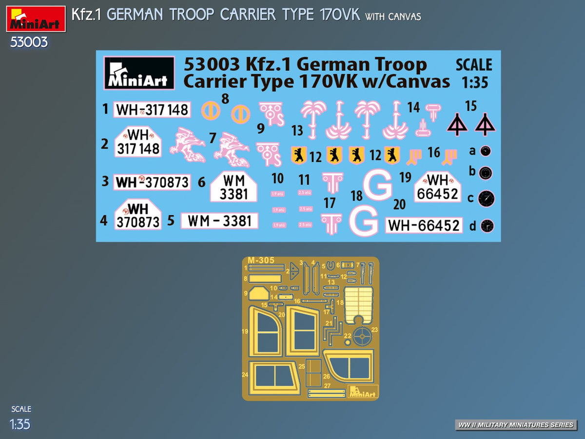 MiniArt 1/35 Military - Kfz.1 German Troop Carrier 170VK w/Canvas - 53003