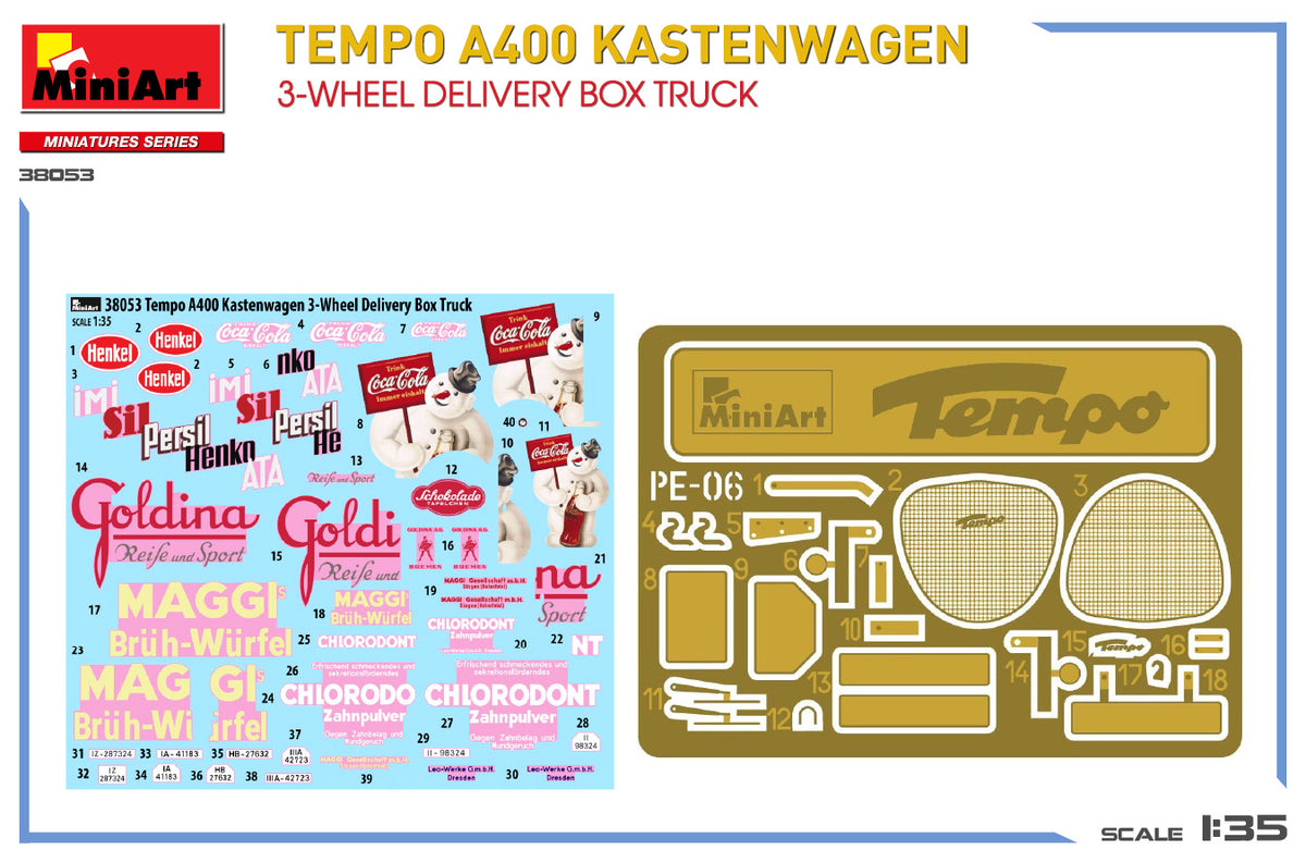 MiniArt 1/35 Military - Tempo A400 Kastenwagen 3-Wheel Box Truck - 38053