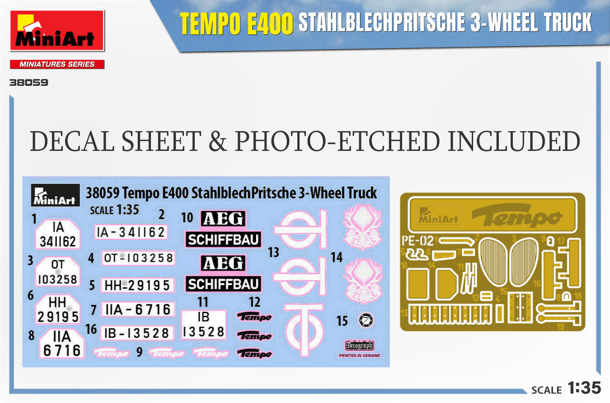 MiniArt 1/35 Military - Tempo E400 StahlblechPritsche 3-Wheeler - 38059