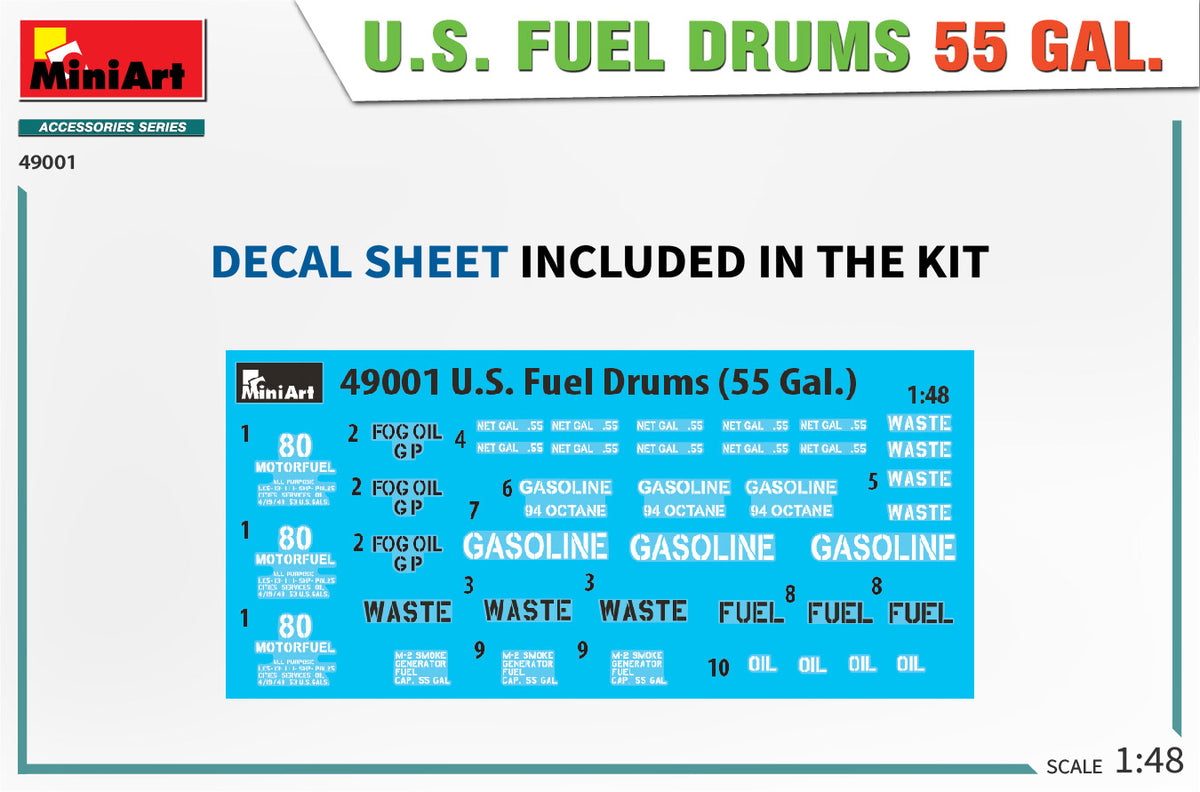 MiniArt 1/48 Accessories - US Fuel Drums 55 Gal. - 49001