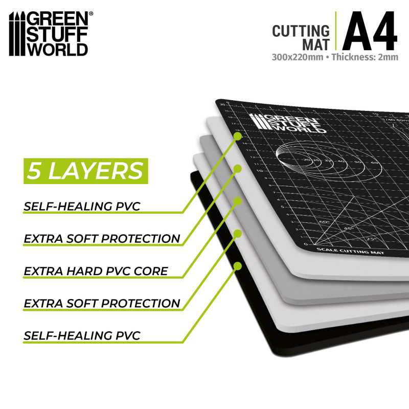 Green Stuff World - A4 Cutting Mat w/Scale References (Black)