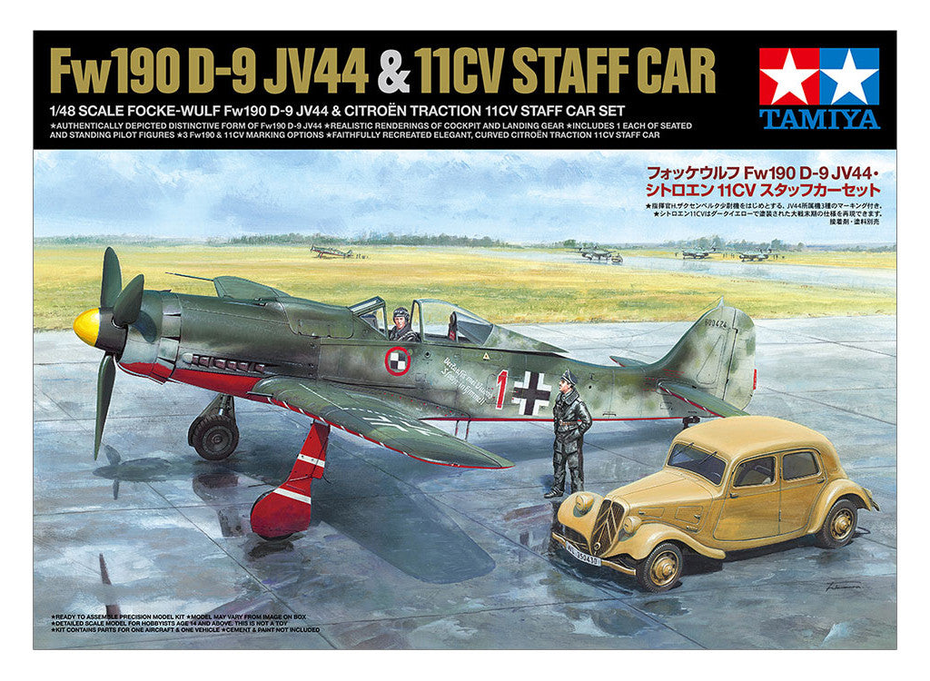 Tamiya 1/48 Aircraft - 1/48 Fw190 D-9 JV44 Aircraft & 11CV Staff Car Set - 25213