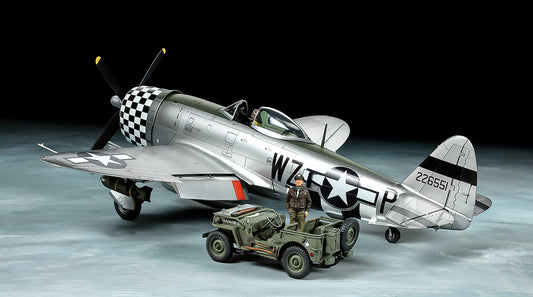 Tamiya 1/48 Aircraft - 1/48 P-47D Thunderbolt Bubbletop & 4x4 LV Vehicle Set - 25214