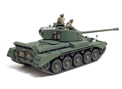 Model tank with two figures on a white background