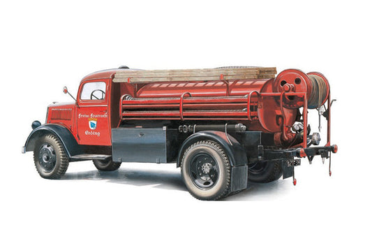 Red vintage fire truck on a white background