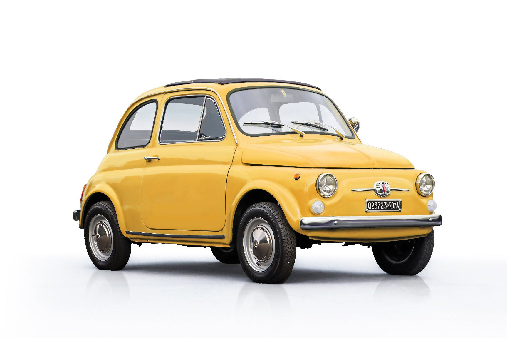 Yellow vintage car on a white background