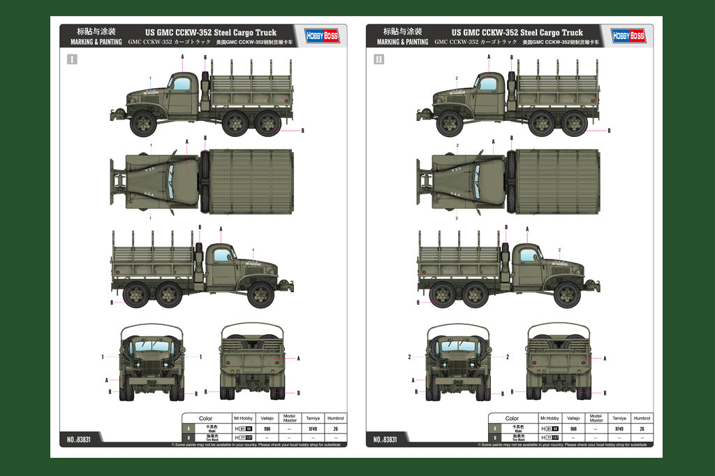 Hobby Boss 1/35 US GMC CCKW 352 Steel Cargo Truck model kit 83831, image 4