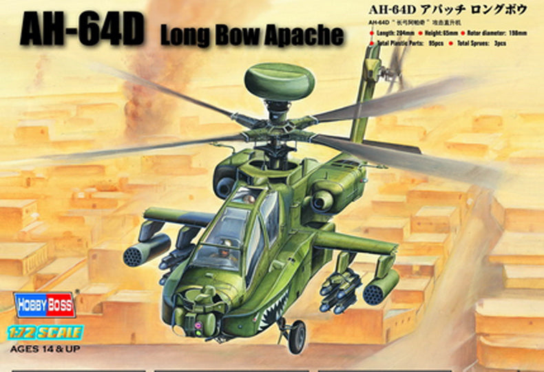 Hobby Boss 1/72 Boeing AH-64D Apache Longbow model kit 87219, box art