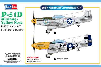 Hobby Boss 1/48 P-51D Mustang Yellow Nose model kit 85808, box art
