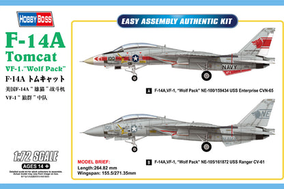 Hobby Boss 1/72 F-14A Tomcat VF-1 Wolfpack model kit 80279, box art