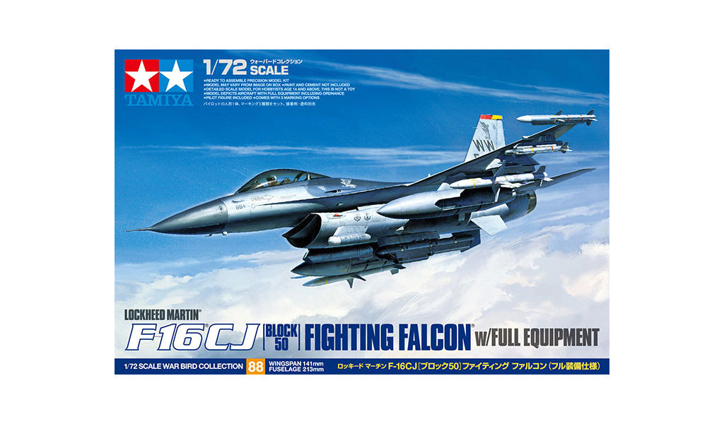 Tamiya 1/72 Aircraft - 1/72 F-16CJ Block 50 Fighting Falcon with Full Equipment - 60788