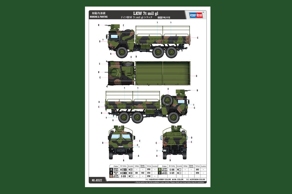 Hobby Boss 1/35 Bundeswehr LKW 7t mil gl Cargo Truck model kit 85522, image 5