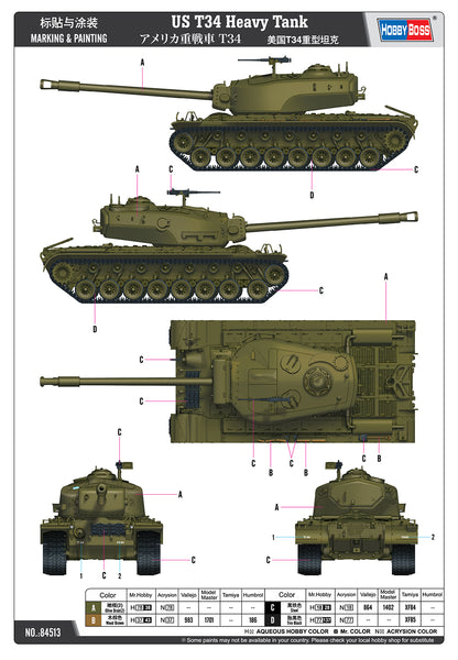 Hobby Boss 1/35 US T34 Heavy Tank model kit 84513, image 4