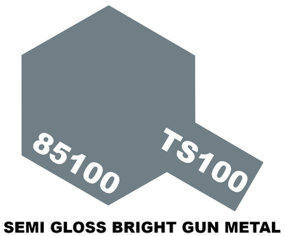 Tamiya TS Sprays - TS-100 Semi Gloss Bright Gun Metal - 85100